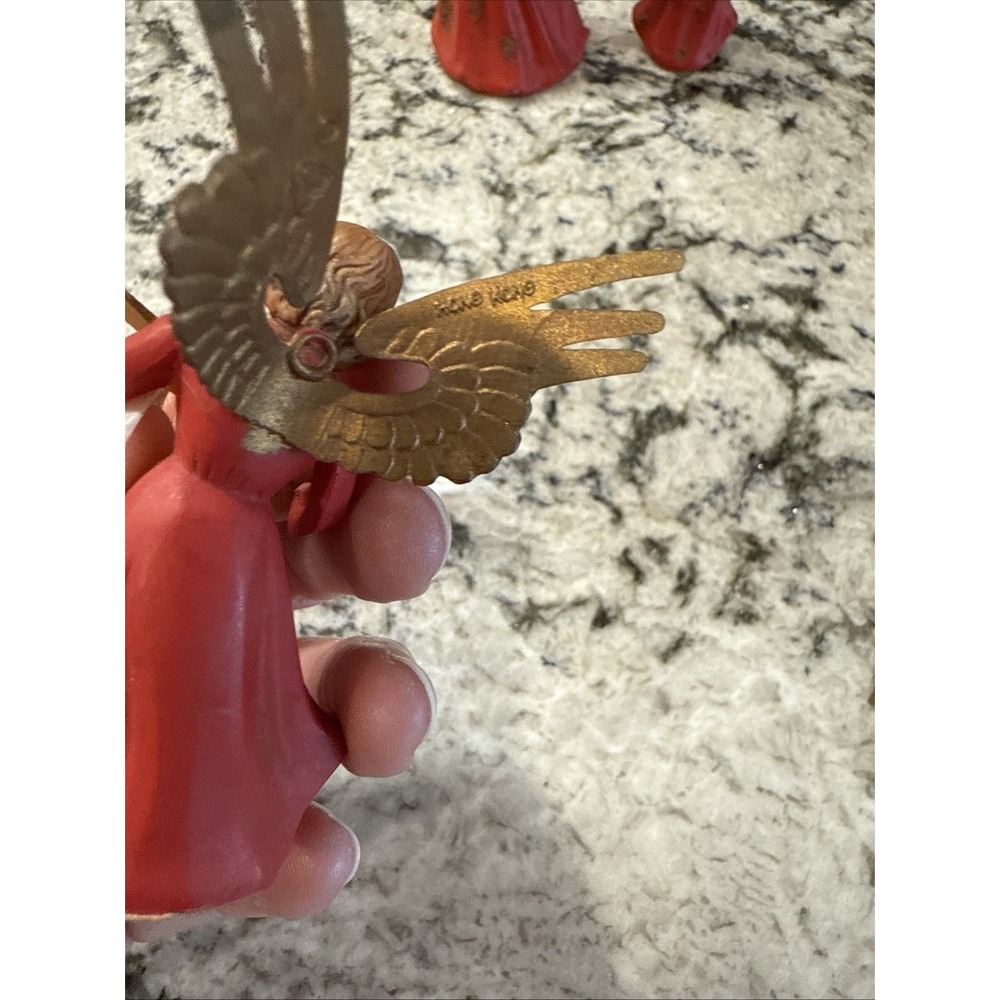 Set of 3 Vintage Celluloid Angels Instruments Red Hong Kong - Picture 6 of 16